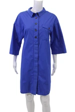 Chloe Stora Womens Cotton Long Sleeve Button Down Shirt Dress Blue Size 36