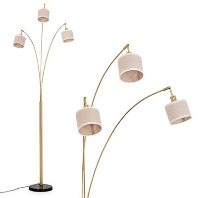 HOFSTEIN Schiavonea Stehlampe Metall/Stoff Schwarz/Messing gebürstet/Beige/Weiß