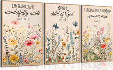 3Pcs Christian Flowers Wall Art Bible Verse Floral Canvas Paintings Psalm Religi