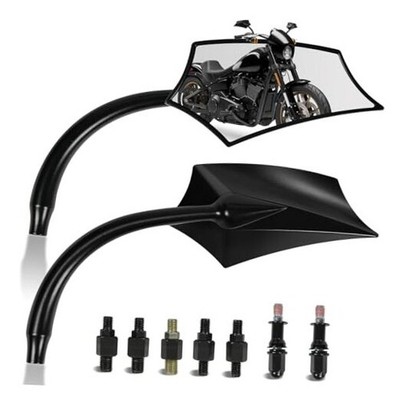 Black Motorcycle Handlebar Mirrors, Universal M8 M10 Rear View Side Black-UP