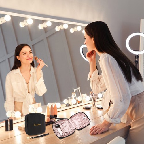 Mini Makeup Bag for Purse, Cute Preppy Zipper Travel Cosmetic Bags, Green - Imagen 4 de 7