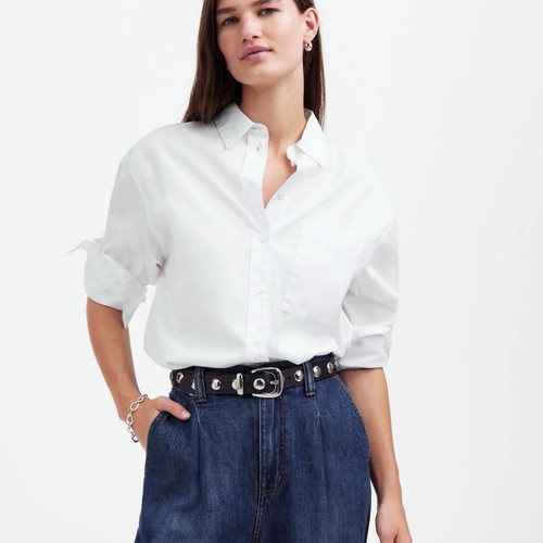 Madewell Relaxed Button-Up Shirt White Long Sleeve Women’s Size M NWT