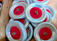 5 SALE SET OF 4 3" STEEL WHEELS A.C. GILBERT ERECTOR SET CADMIUM W/RED CENTER