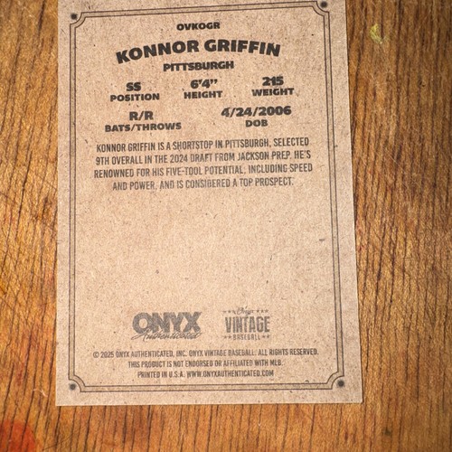 2025 Onyx Vintage Baseball Connor Griffin - Picture 2 of 2