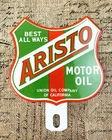VINTAGE ARISTO MOTOR OIL CAN GASOLINE GAS PUMP STATION PORCELAIN TOPPER SIGN