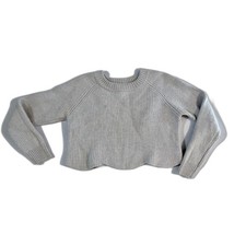 Wilfred Aritzia Taupe Merino Wool Women Crop Sweater Scalloped Edge Cozy Cabin M