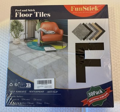 Fun Stick BLACK Peel & Stick Floor Tile Waterproof Vinyl Flooring 12x12 -30pk