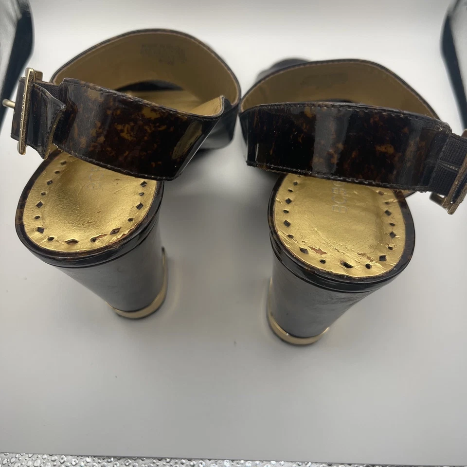 Sandalia BCBG Mujer Tacón Bloque Talla 8.5B Negro Marrón Charol Correa al Tobillo  Foto 4 de 4