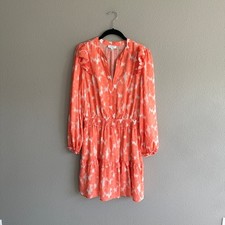Current Air Anthropologie Coral Floral Tiered Long Sleeve Dress Medium