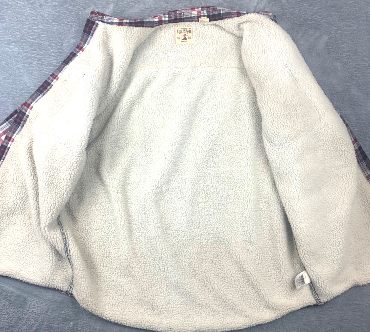 Red Head Brand Co Sherpa Lined Flannel Shirt Jacket Large Red Gray Plaid thumbnail 2