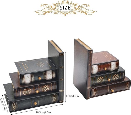 Bookends Vintage Decorative Book Organizer Wooden False Book Shelf Tidy Bookends - Picture 2 of 7