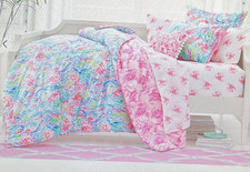 Pottery Barn Kid Lilly Pulitzer Mermaid Cove FULL QUEEN Comforter 2 EURO Sham