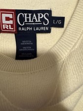 Chaps Ralph Lauren Vintage 100 Cotton Long Sleeve Cream Sweater L Pen Stripe