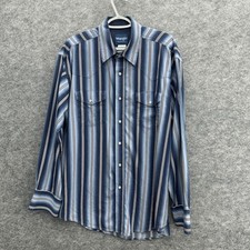 Wrangler Men's Western Pearl Snap Striped Shirt, 100 Cotton, Dark Gray, Size L
