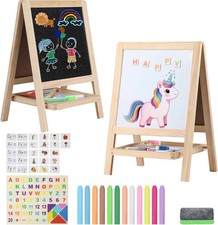 4 in 1 Wooden Tabletop Art Easel Kids Drawing Board With Magnetic Letters Tools