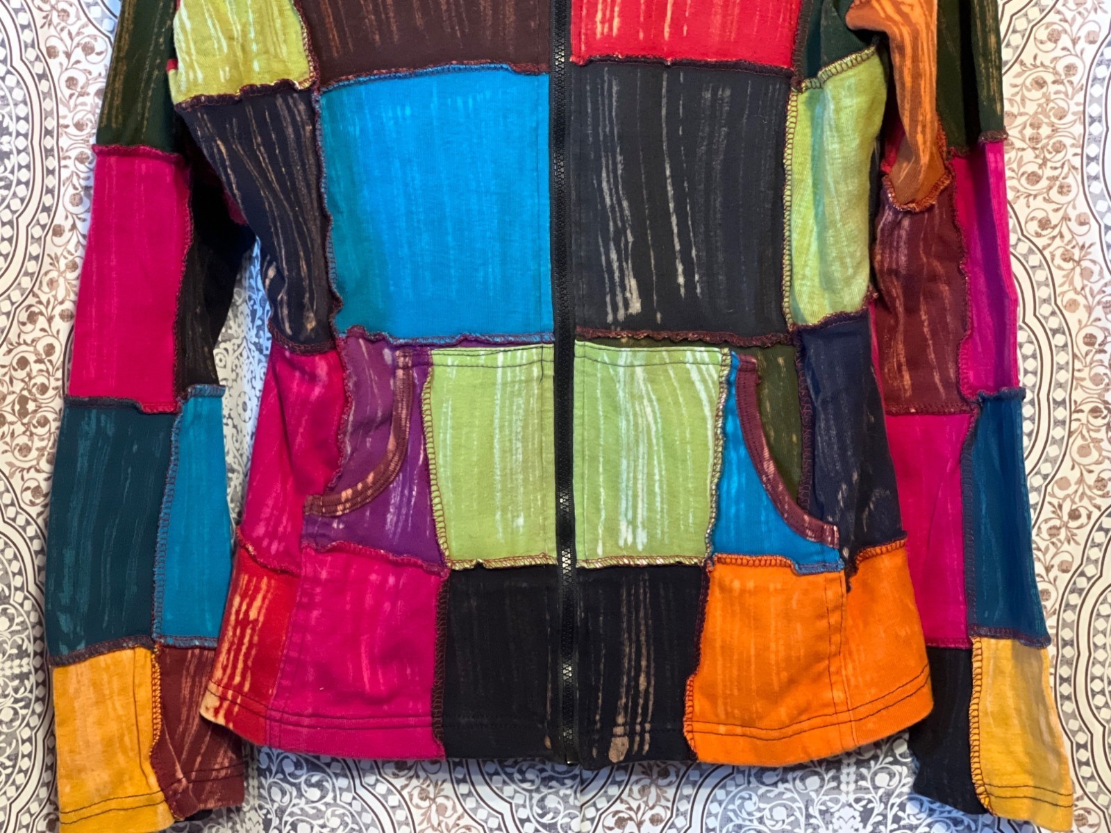 Patchwork Multicolor Hoodie Jacket With Zipper & … - image 5