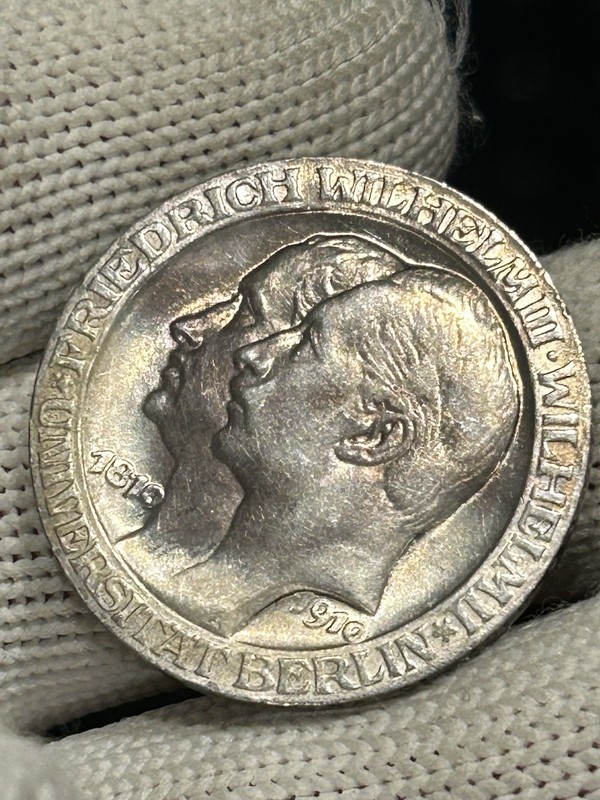 1910A Drei Mark 100th Anniv.  Of The Univ. Of Berlin. Silver Commemorative Coin