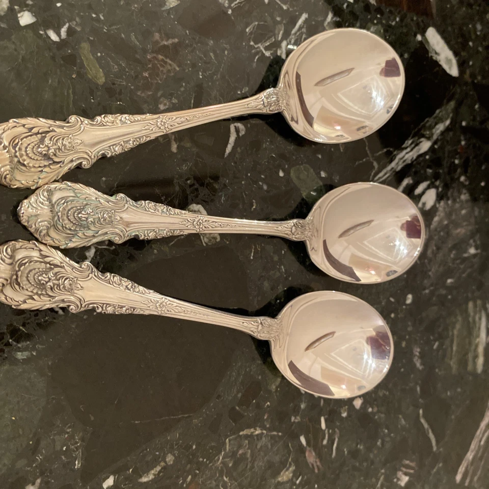 MINT WALLACE SIR CHRISTOPHER  3 Cream Soup Spoons 6” STERING SILVER FLATWARE SET - Image 2 of 4