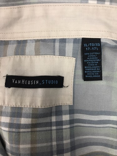 VAN HEUSEN Button Down Madras Check XL Brown Strap Long Sleeve Cotton Polyester - Picture 12 of 12