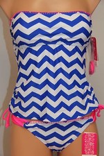 NWT Hula Honey Swimsuit Bikini Tankini 2pc set Sz S Blue White