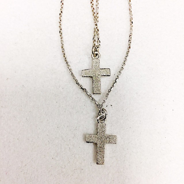 14K KARAT WHITE GOLD DOUBLE CROSS RELIGIOUS PENDANT W/ DOUBLE 14K