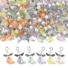 120pcs Colorful Angel Charms Acrylic Pearl Angel Wing Charms Angel Fairy Pendant