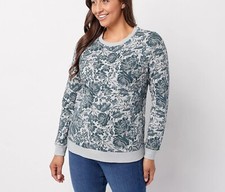 Denim Co. Printed French Terry Round Neck Sweatshirt Cool Grey 2X A469773