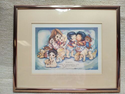 Babies Nursery Art Jody Bergsma 1990 Signed Print Professionally Framed 211040 - Picture 1 of 9