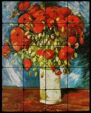 16x20 Poppies Backsplash Mural Tumbled Marble Tiles Kitchen Ideas Van Gogh