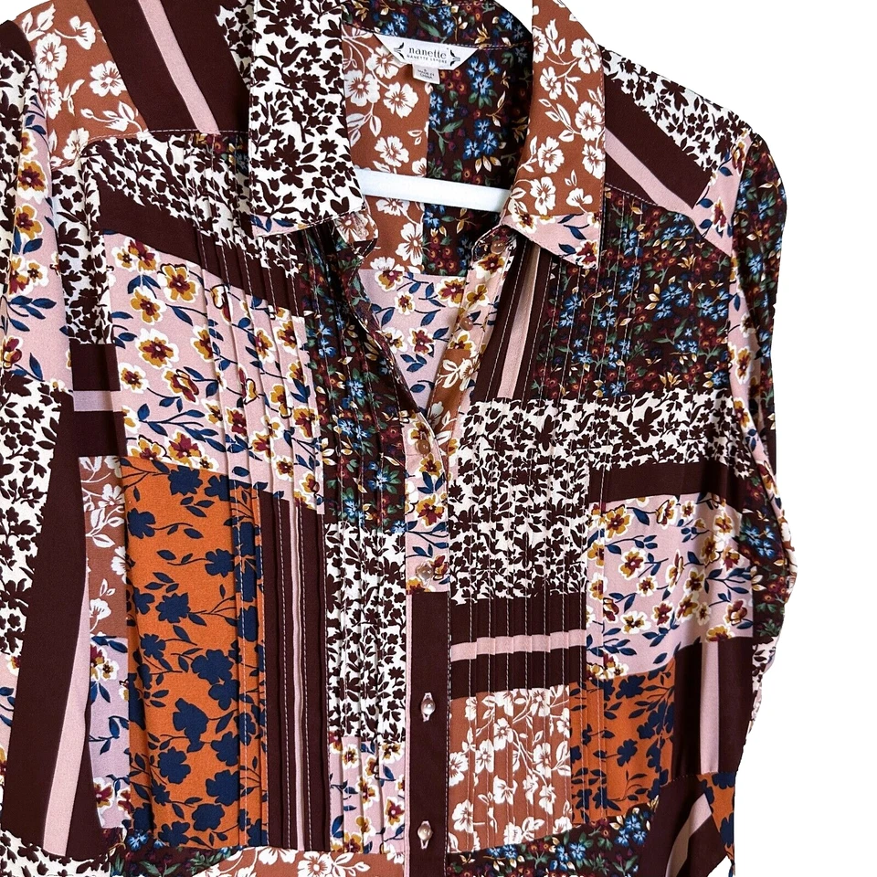 Nanette Lepore Floral Patchwork Dress In Sangria Boho Button up Midi Size 6 - Image 2 of 4