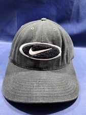 Vintage Nike Hat Black Nike Swoosh Logo Strapback Cap - Flaws