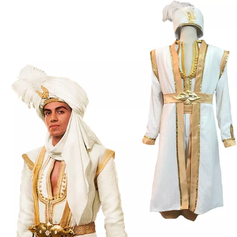 Prince Ali Movie Aladdin Cosplay Costume White Gold Full Professional Copy