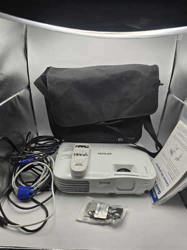 Epson EX3200 Digital LCD Projector H369A Power Cord Remote Cables Paperwork Bag