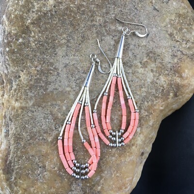 Pink Coral Strand Heishi Liquid Sterling Silver Dangle Earrings - Main Image