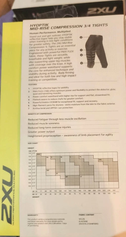 HYOPTIK Women's 2XU 3/4 Mid Rise REFLECTIVE Compression Tights S WA2865B NEW - Image 2 of 3