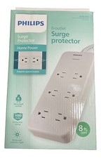 Philips 6-Outlet Surge Protector Home Power, 8ft Braided White Cord