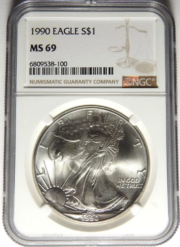 1990 NGC MS-69 AMERICAN SILVER EAGLE - LM6