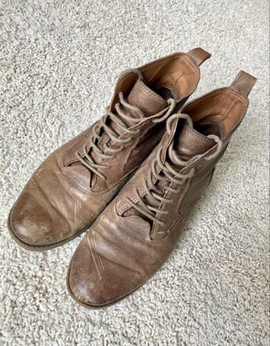 Lucky Brand Giorgia Brown Leather Distressed Lace Up Heeled Boots Womens Sz 8.5M - Afbeelding 1 van 7