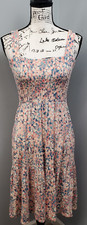 LOFT Tiered Dress Womens XS Multicolor Floral Smocked Chest Wide Straps Backless