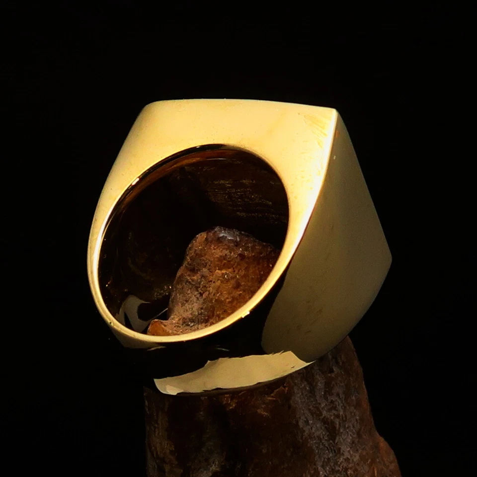 SQUARE MENS BRASS RING CRESCENT MOON AND STAR SYMBOL RED SIZE 8 - Image 4 of 4