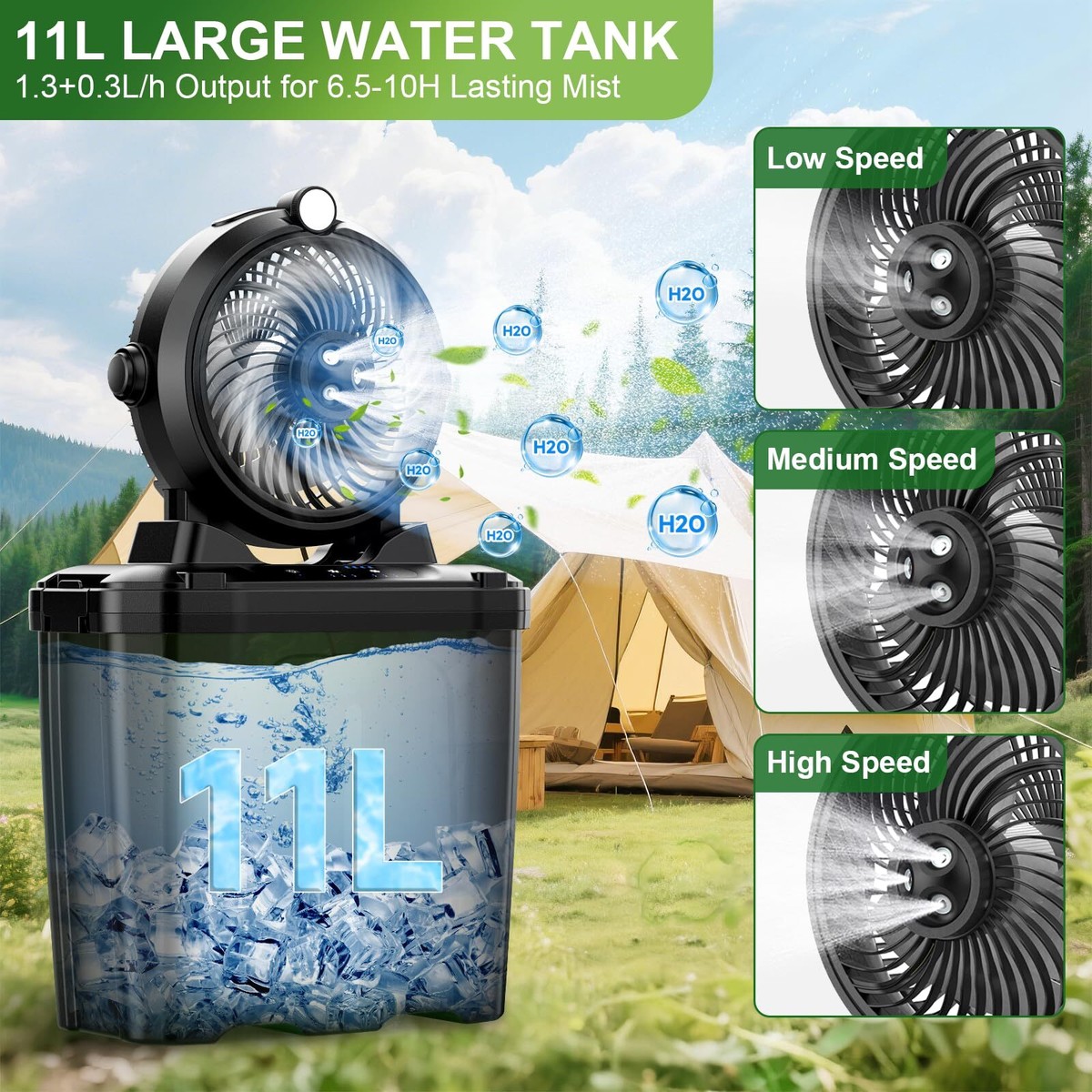 Portable Misting Fan with 11L Large Bucket 20000mAh USB
