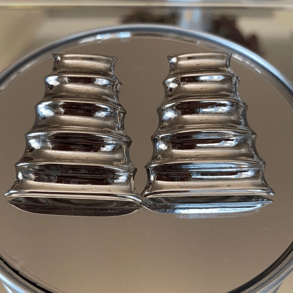 Vtg haystack shaped silver post earrings - image 1