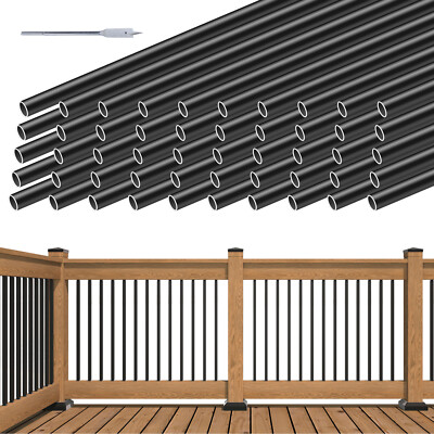 Muzata 32'' Aluminum Deck Balusters Round 3/4'' Diameter Black  Balusters WT15