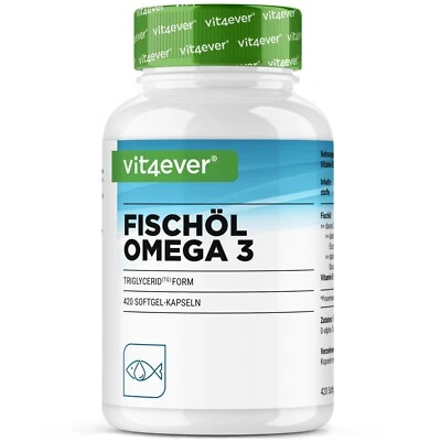 VIT4EVER Omega-3 Fischöl = 420 Softgel Kapseln 1000mg Lachsöl 18% EPA & 12% DHA