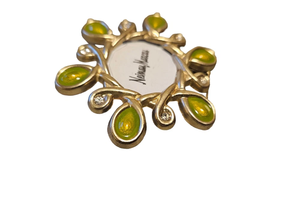 Jay Strongwater Brooch, Mini Frame  2 In 1 Clip Green Enamel Rhinestone ART DECO - Image 4 of 4