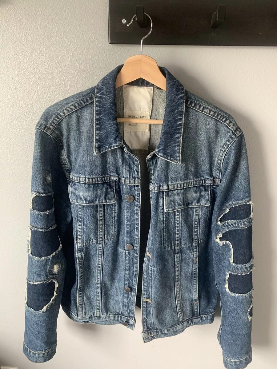 HELMUT LANG MENS MR 87 DESTROY DENIM DISTRESSED JACKET SIZE L USED