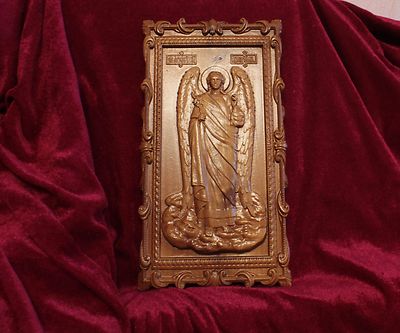 Icon St Gabriel the Archangel. 3D Art Orthodox Wooden Carved picture. 13'' size.