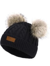 Infant Toddler Woolen Hat Winter Twist Double Pom Pom Knitted Beanie One Sz.