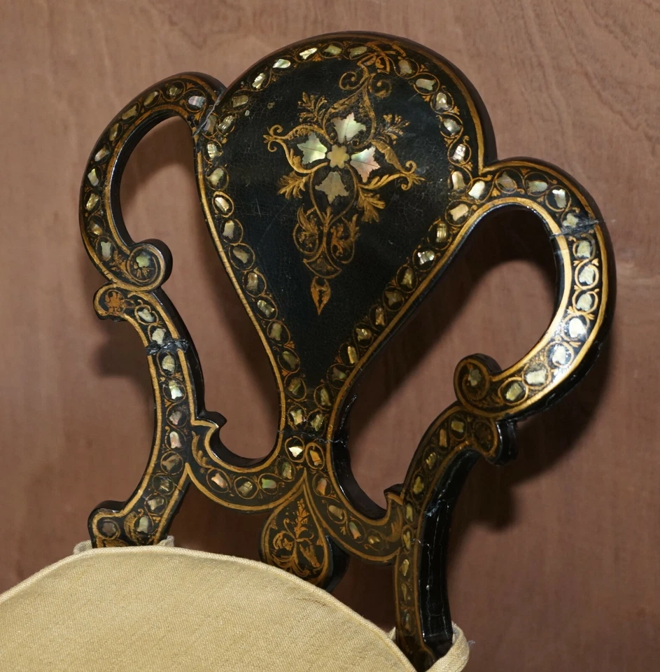 STAMPED CIRCA 1815 JENNENS & BETTRIDGE EBONSIED MOTHER OF PEARL REGENCY CHAIR - Image 4 of 4