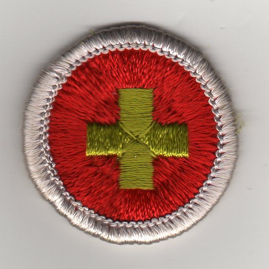 First Aid (Silver Border) Merit Badge Type G, Cloth Back (1969 71